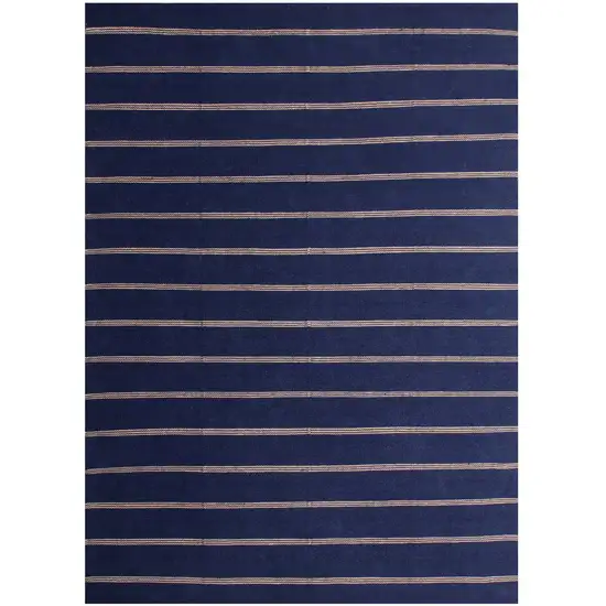 Navy Blue And Beige Striped Hand Woven Square Rug Photo 2