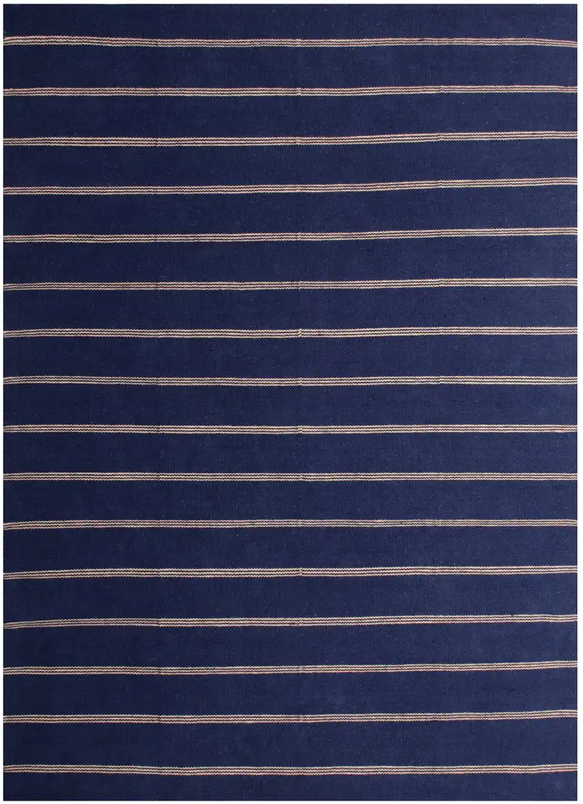 Navy Blue And Beige Striped Hand Woven Square Rug Photo 2