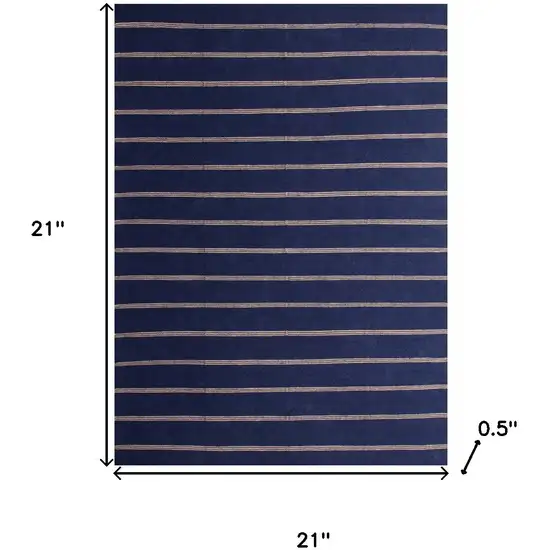 Navy Blue And Beige Striped Hand Woven Square Rug Photo 3