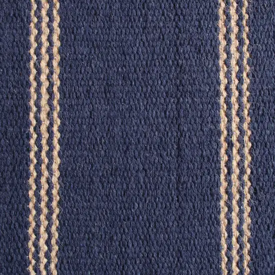 Navy Blue And Beige Striped Hand Woven Square Rug Photo 9