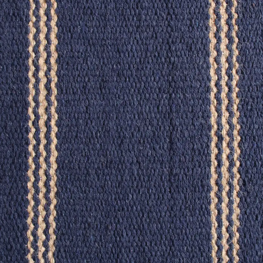 Navy Blue And Beige Striped Hand Woven Square Rug Photo 9