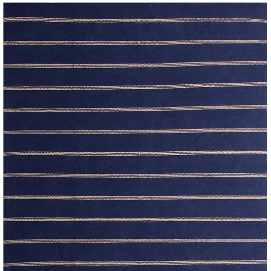 Navy Blue And Beige Striped Hand Woven Square Rug Photo 5