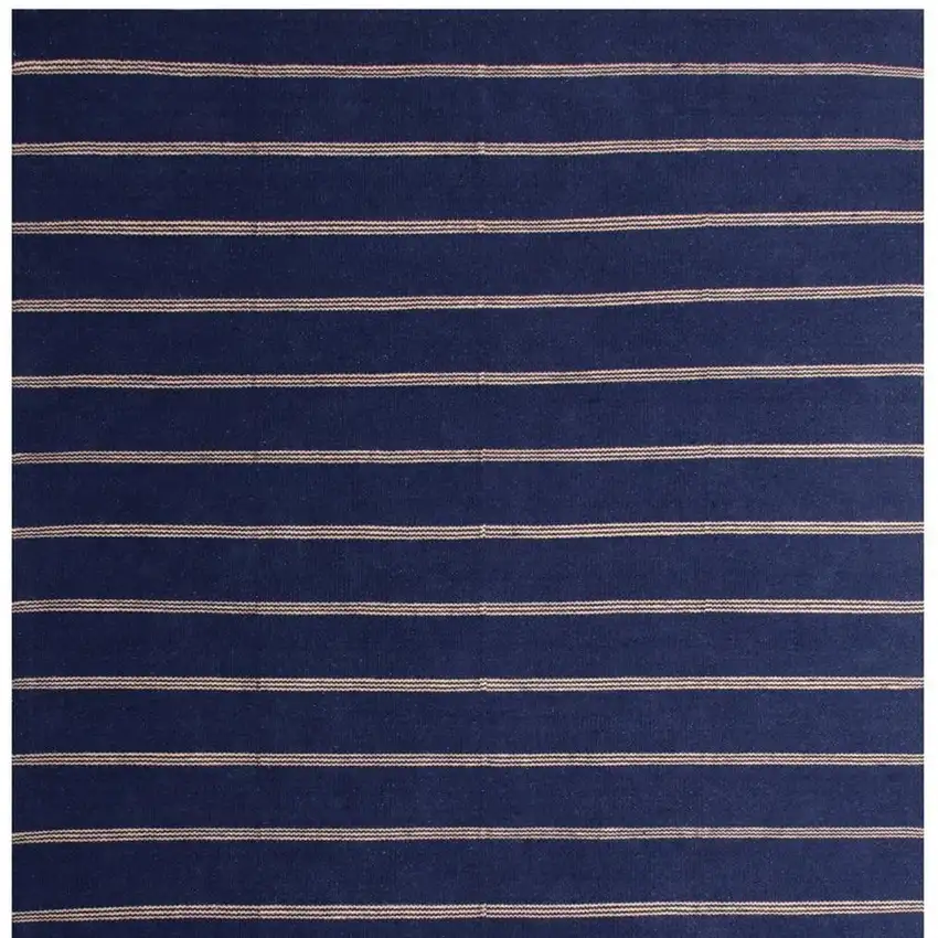 Navy Blue And Beige Striped Hand Woven Square Rug Photo 5