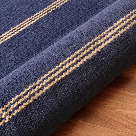 Navy Blue And Beige Striped Hand Woven Square Rug Photo 7