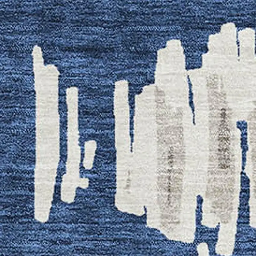 Navy Blue And Beige Striped Washable Area Rug With UV Protection Photo 3