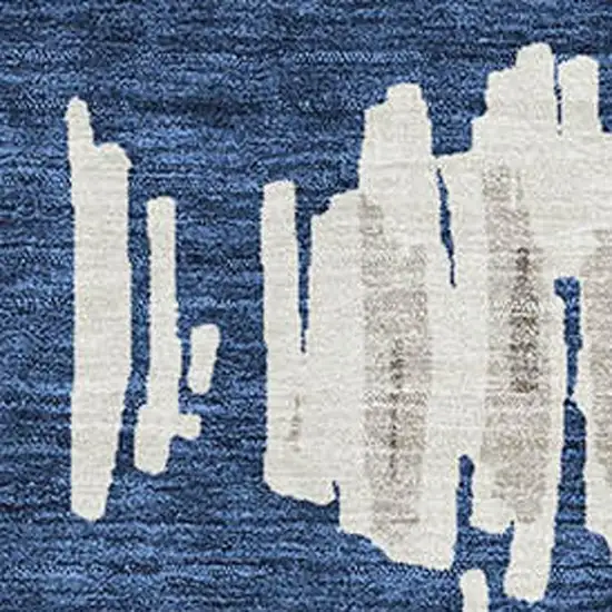 Navy Blue And Beige Striped Washable Area Rug With UV Protection Photo 3