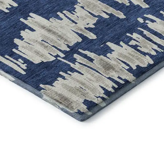 Navy Blue And Beige Striped Washable Area Rug With UV Protection Photo 7