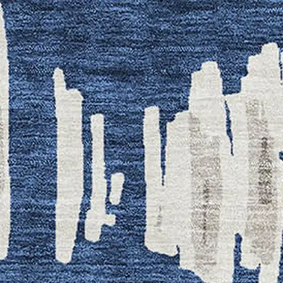 Navy Blue And Beige Striped Washable Area Rug With UV Protection Photo 3