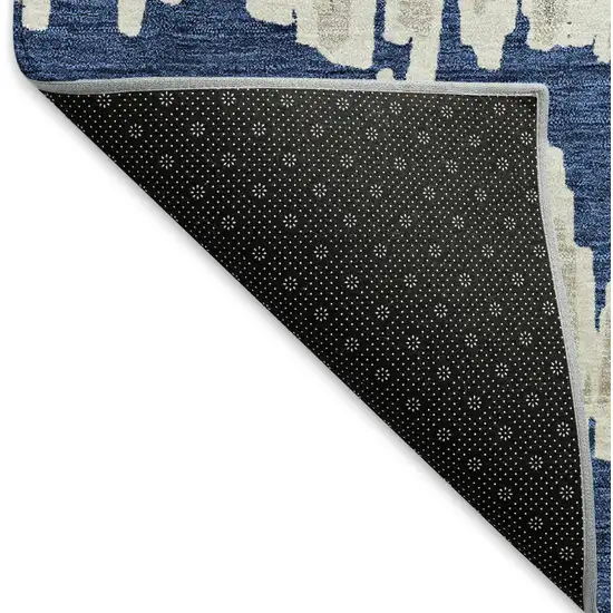 Navy Blue And Beige Striped Washable Area Rug With UV Protection Photo 6