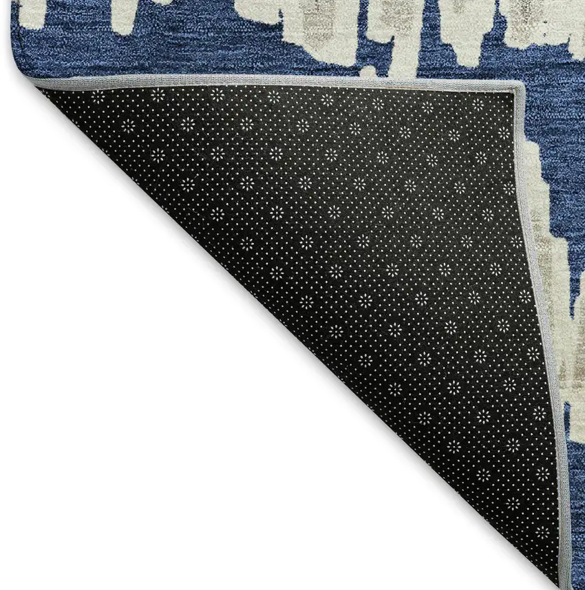 Navy Blue And Beige Striped Washable Area Rug With UV Protection Photo 6