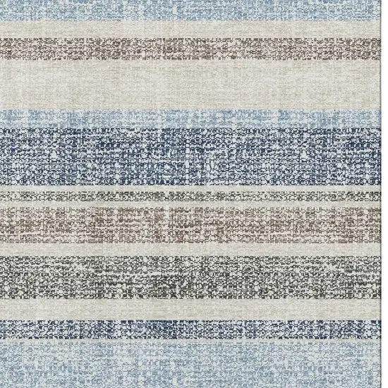 Navy Blue And Beige Striped Washable Area Rug With UV Protection Photo 3