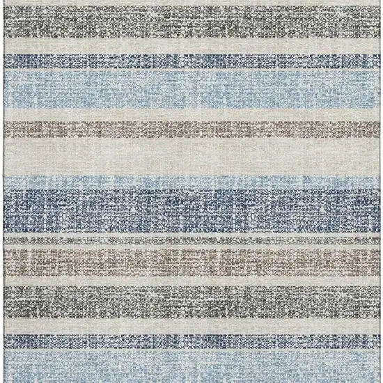 Navy Blue And Beige Striped Washable Area Rug With UV Protection Photo 4