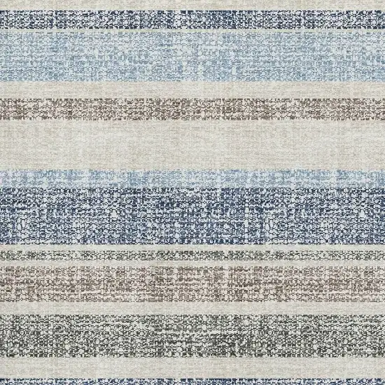 Navy Blue And Beige Striped Washable Area Rug With UV Protection Photo 3