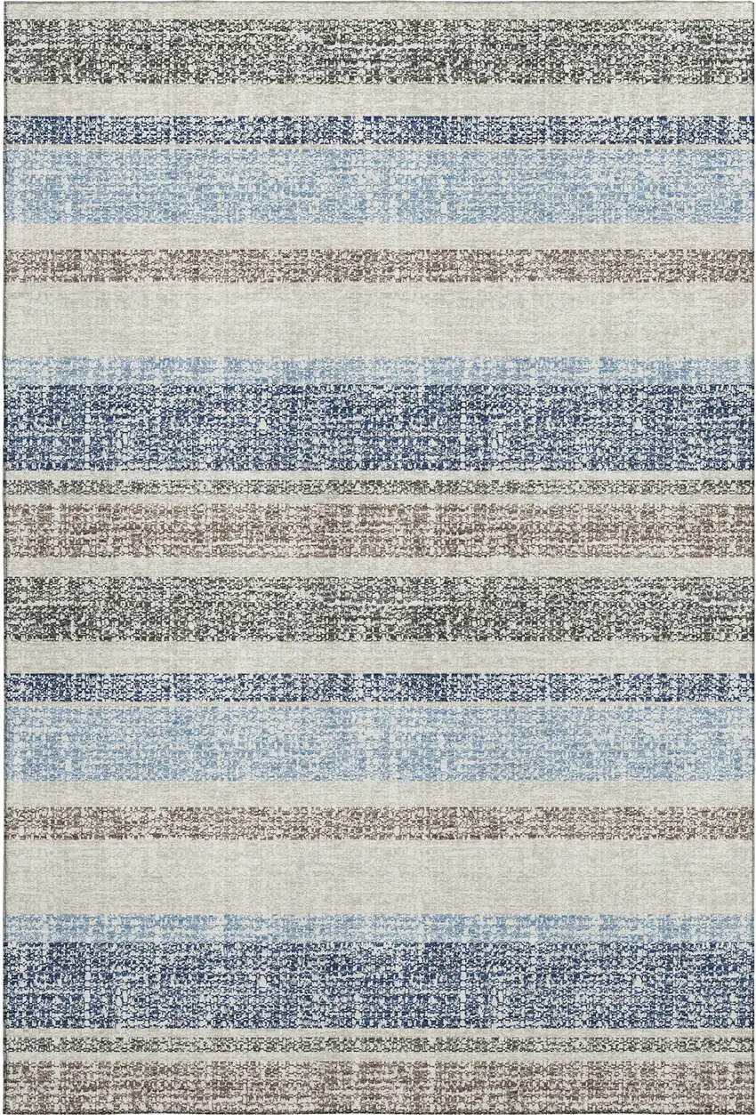 Navy Blue And Beige Striped Washable Area Rug With UV Protection Photo 1