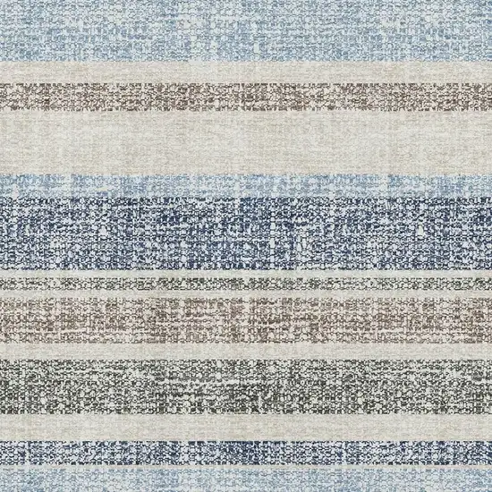 Navy Blue And Beige Striped Washable Area Rug With UV Protection Photo 3