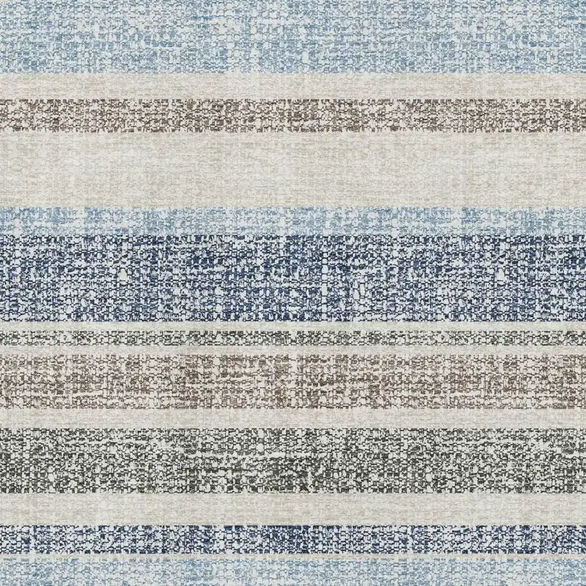 Navy Blue And Beige Striped Washable Area Rug With UV Protection Photo 3