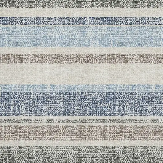 Navy Blue And Beige Striped Washable Area Rug With UV Protection Photo 3
