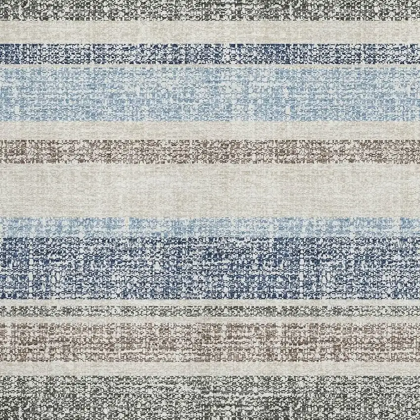 Navy Blue And Beige Striped Washable Area Rug With UV Protection Photo 3