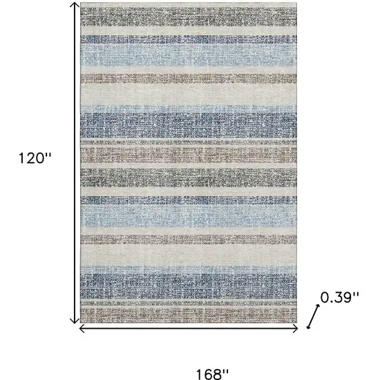 Navy Blue And Beige Striped Washable Area Rug With UV Protection Photo 9