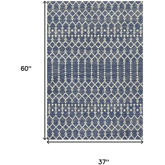 Navy Blue And Beige Trellis Indoor Outdoor Area Rug Photo 5