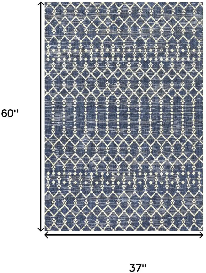 Navy Blue And Beige Trellis Indoor Outdoor Area Rug Photo 5