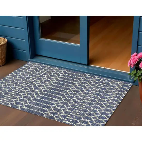 Navy Blue And Beige Trellis Indoor Outdoor Area Rug Photo 1