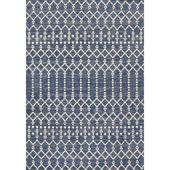 Navy Blue And Beige Trellis Indoor Outdoor Area Rug Photo 1