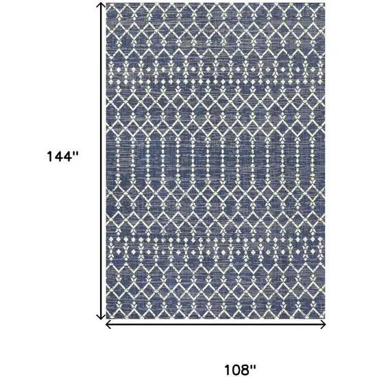 Navy Blue And Beige Trellis Indoor Outdoor Area Rug Photo 3
