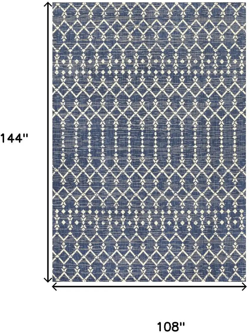 Navy Blue And Beige Trellis Indoor Outdoor Area Rug Photo 3