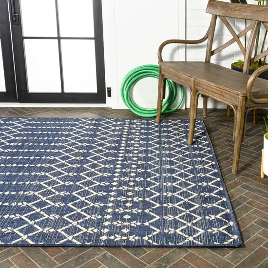 Navy Blue And Beige Trellis Indoor Outdoor Area Rug Photo 9