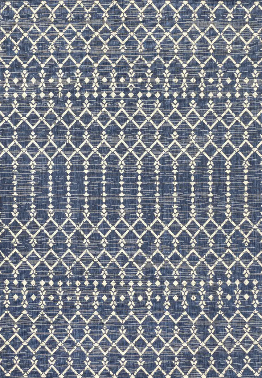 Navy Blue And Beige Trellis Indoor Outdoor Area Rug Photo 1
