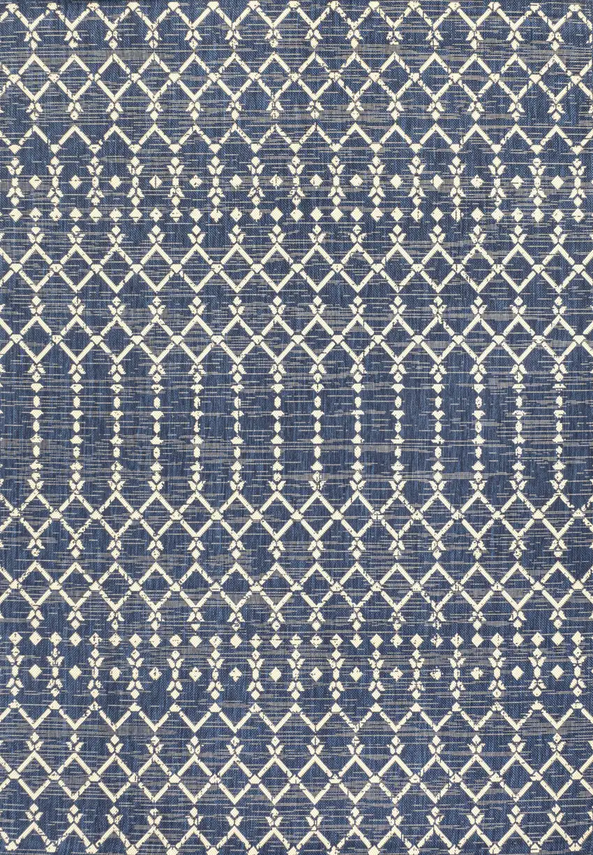 Navy Blue And Beige Trellis Indoor Outdoor Area Rug Photo 3