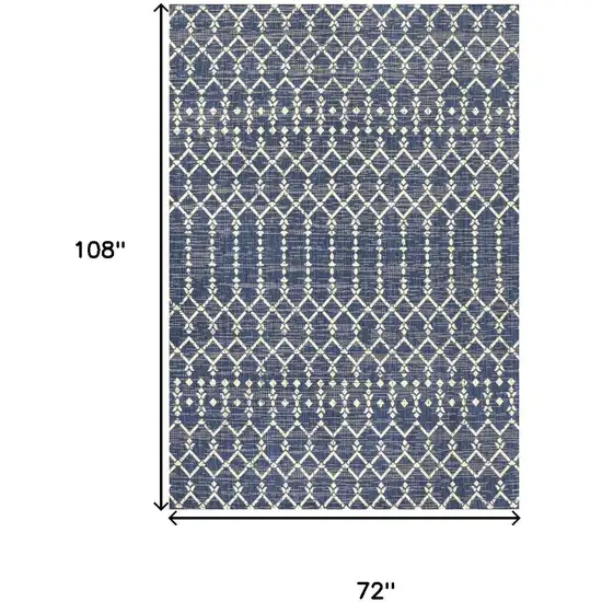Navy Blue And Beige Trellis Indoor Outdoor Area Rug Photo 4