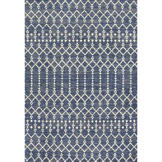 Navy Blue And Beige Trellis Indoor Outdoor Area Rug Photo 3
