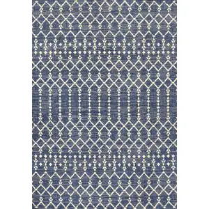 Photo of Navy Blue And Beige Trellis Indoor Outdoor Area Rug