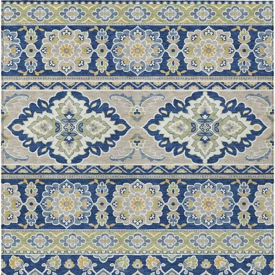 Navy Blue And Beige Tribal Washable Indoor Outdoor Area Rug Photo 5