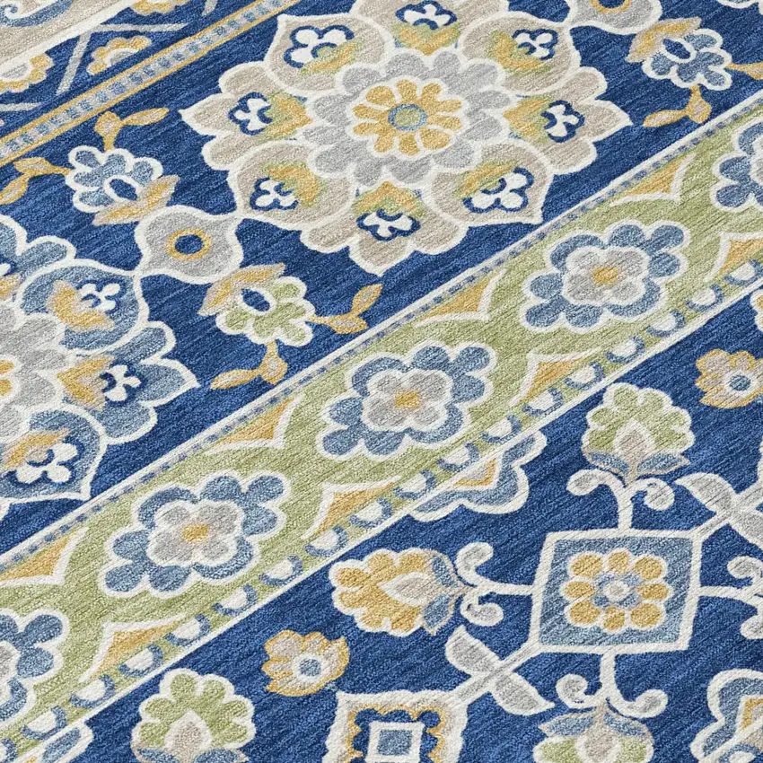 Navy Blue And Beige Tribal Washable Indoor Outdoor Area Rug Photo 7