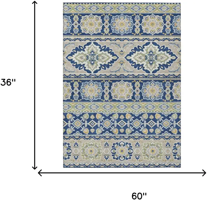 Navy Blue And Beige Tribal Washable Indoor Outdoor Area Rug Photo 8