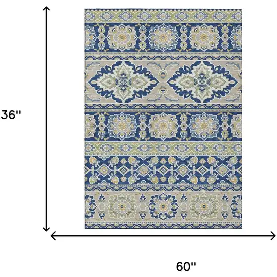 Navy Blue And Beige Tribal Washable Indoor Outdoor Area Rug Photo 8