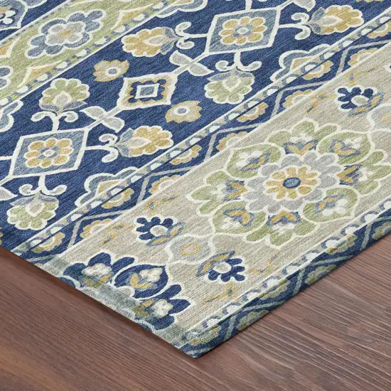 Navy Blue And Beige Tribal Washable Indoor Outdoor Area Rug Photo 6