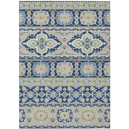 Navy Blue And Beige Tribal Washable Indoor Outdoor Area Rug Photo 2