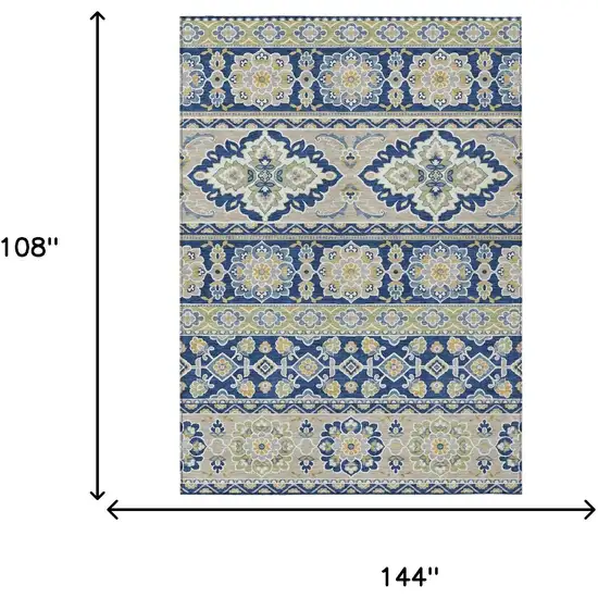 Navy Blue And Beige Tribal Washable Indoor Outdoor Area Rug Photo 9