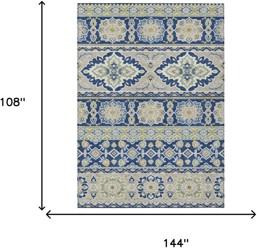 Navy Blue And Beige Tribal Washable Indoor Outdoor Area Rug Photo 9