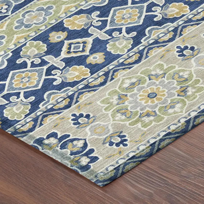 Navy Blue And Beige Tribal Washable Indoor Outdoor Area Rug Photo 7