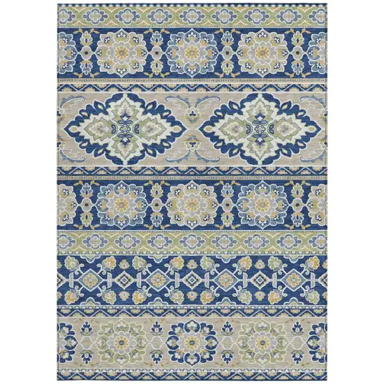 Navy Blue And Beige Tribal Washable Indoor Outdoor Area Rug Photo 4