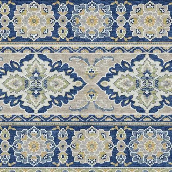 Navy Blue And Beige Tribal Washable Indoor Outdoor Area Rug Photo 3