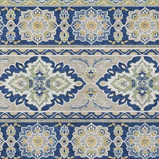 Navy Blue And Beige Tribal Washable Indoor Outdoor Area Rug Photo 5