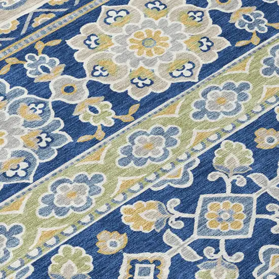 Navy Blue And Beige Tribal Washable Indoor Outdoor Area Rug Photo 8