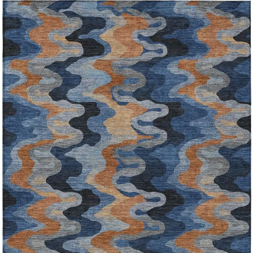 Navy Blue And Black Abstract Washable Indoor Outdoor Area Rug Photo 3