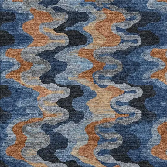 Navy Blue And Black Abstract Washable Indoor Outdoor Area Rug Photo 2